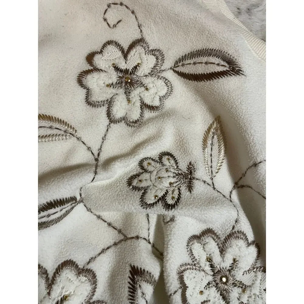Vintage Alfred Dunner Floral print cream and gold novelty sweater size large